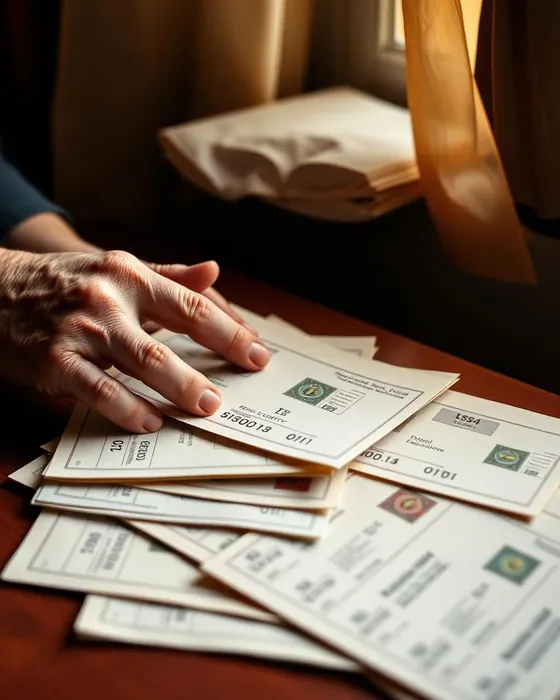Documentos previdenciários organizados sobre mesa de madeira